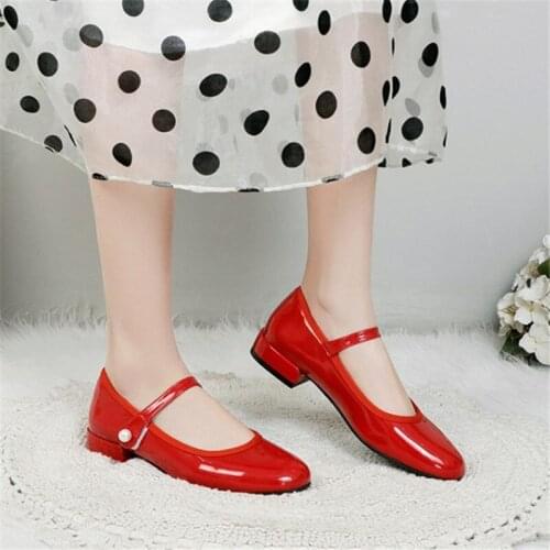PXELENA Retro Low Heels Mary Janes Shoes Women Patent Leather Bordered 2021 Spring Autumn Shallow Pumps Black Red White Plus Sz