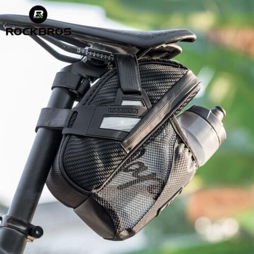 ROCKBROS Bicycle Saddle Bag with Water Bottle Pocket Reflective MTB Bike Rear Bag Bike Accessories Cycling Rear Seat Tail Bag