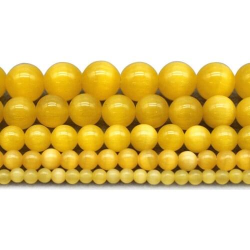 Top Quality Round Stone Yellow Cat Eye Beads 4/6/8/10/12MM DIY Charm Opal Beads for Jewelry Making Bracelet
