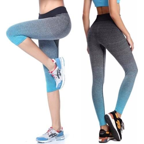 2017 Women Yoga Sport Leggings Summer Capri Pants For Running Fitness Gym Clothes Elastic Capris Gym Athletic Sports Leggings