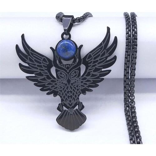 Stainless Steel Witchcraft Blue Tendon Necklace Pendant Women Black Color Owl Moon Necklaces Jewelry collier ras de cou N2257S03