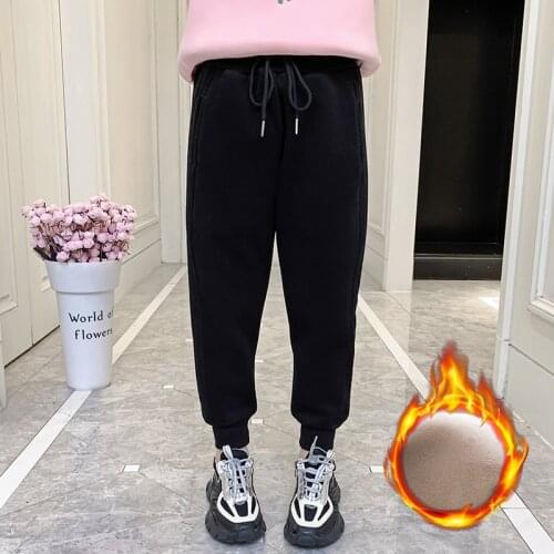 Girls Winter Warm Pants With Fleece Long Trousers Children Solid Color Sports Pants School Kids Casual Clothes for 12 13 14 Year