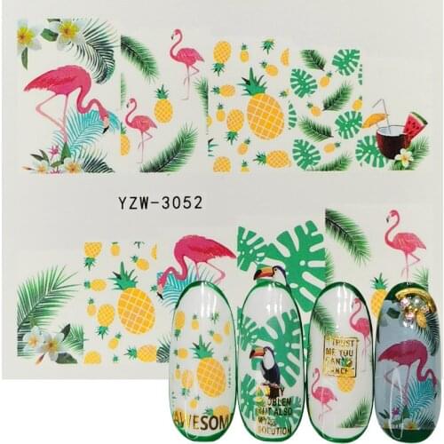 25 Designs Flamingo Flower Green Leaf Series Nail Water Decals Dreamcatcher Pattern Tranfer Sticker Nail Art Decoration