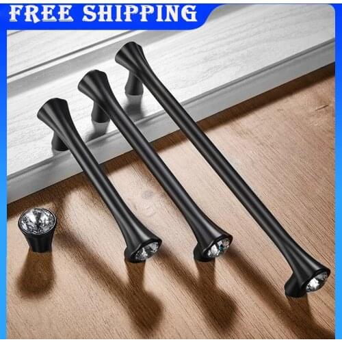 128mm High quality fashion TV cabinet handles Glass diamond furniture knob 5"Decoration hardware handles 3.8"Black dresser pulls