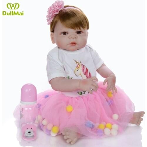 23INCH Boneca reborn girl bebe princess toddler doll full silicone body dolls for children gift