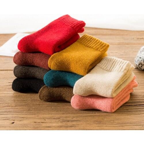 2020 Winter Thickened Warm Pregnant Women Rabbit Wool Socks Candy Color Terry Plush Towel Loose Mouth Black Many Colors 3pair