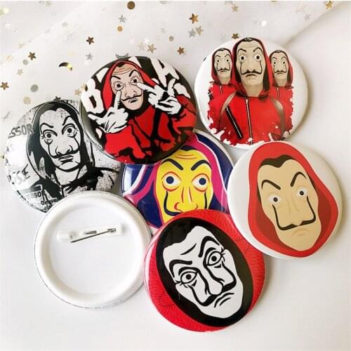 3D Print la casa de papel Badges Brooches Money Heist keychain The House of Paper Salvador Dali Pins Clothes DIY Lapel Pin