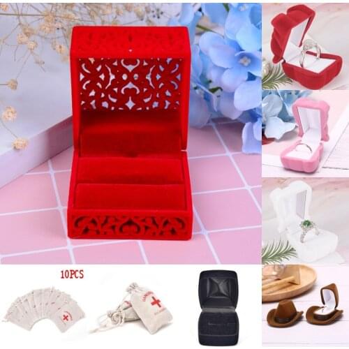 5 Styles Beige Red Pink White Brown Black Ring Box Jewelry Velvet Packaging Box Creative Bear Cowboy Hat Drawstring Jewelry Bag