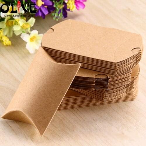 50 Pcs Vintage Craft Pillow Gift Box Candy Packaging Baby Shower Birthday Dragees Box Paper Bonbonniere Chocolate Wedding Favors