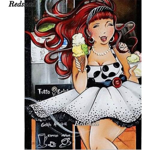5D DIY square diamond Painting Happy Ice Cream Fat lady Cross Stitch diamond embroidery mosaic diamond round wall sticker EE624
