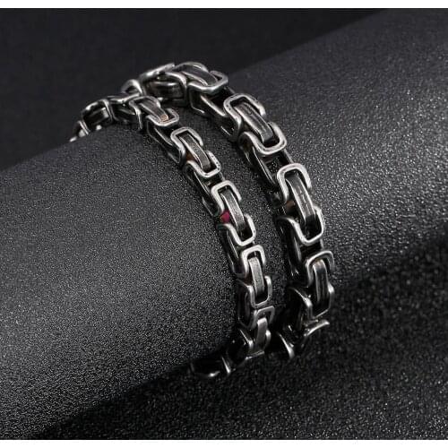 6/8mm Biker Jewelry Worn Vintage Bracelets Look Men Biker Chain Bracelet Motorcycle Bicycle Wear Black Stainless Steel CZ Mens