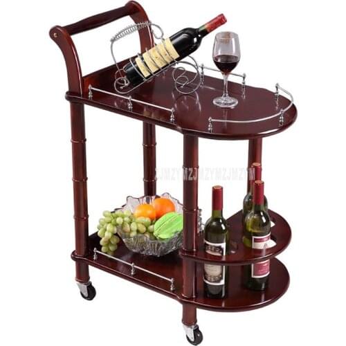 86cm Hotel Dining Cart With Wheels Double Layer Wood Table Wine Cart Beauty Parlour Kitchen Trolleys Side Stand Hotel Furniture