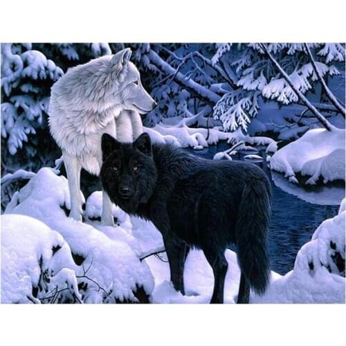 Diy 5D Diamond Painting Full Square Round Drill White Wolf Black Wolf Diamond Embroidery Home Decoration MosaicZP-2091