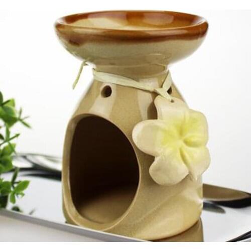 Aroma Burner Lamp Spa Yoga Hotel Supply Tea Light Candle Holder Home Decor Ceramic Essential Oil Burner with Flower Decorated