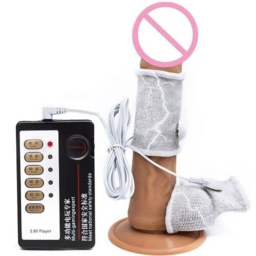 BDSM Electric Shock Sex Cock Ring Scrotum Sleeve Electro Stimulation Therapy Massager Penis Extender Male Masturbation Sex Tool