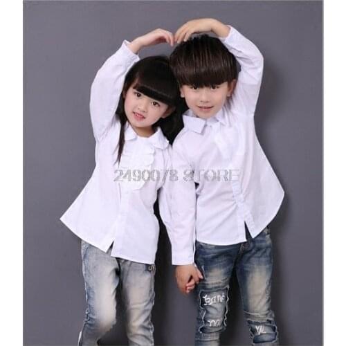 White Blouses For Boys Girls Teenage Formal Clothes Turn-Down Collar Bow Shirts Girls School Uniforms Preppy Style Girls Blouses