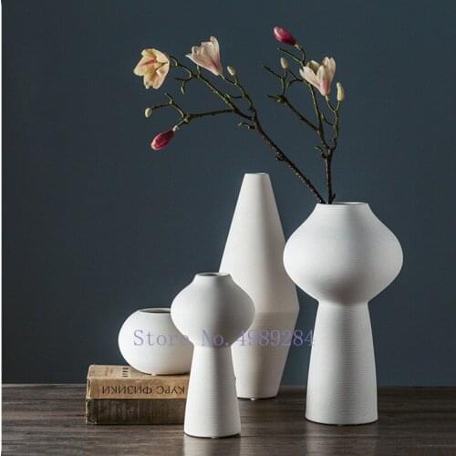 White Ceramic Vase Abstract Geometry Stripe Hydroponic Flower Arrangement Accessories Flower Vase Modern Home Decoration Vases