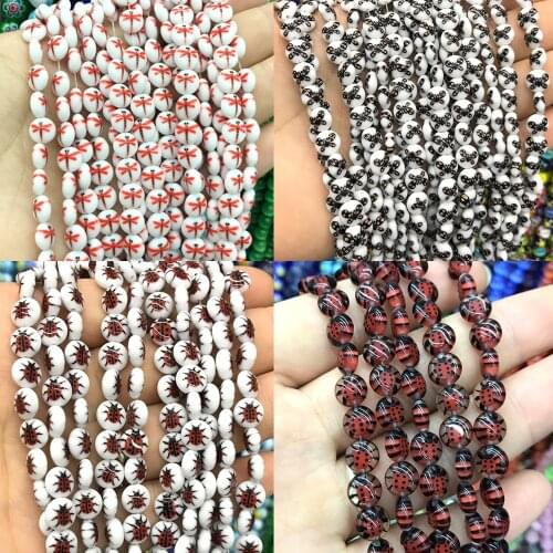 8mm Butterfly Dragonfly Panda ladybug Beads Stripe Lampwork Glass Beads For Jewelry Making Bracelet DIY Jewelry Findings