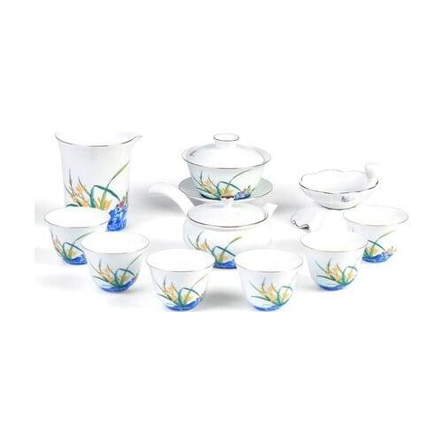 Japanese-style orchid tea sets Kung Fu tea sets household ceramic tea with simple blue and white porcelain