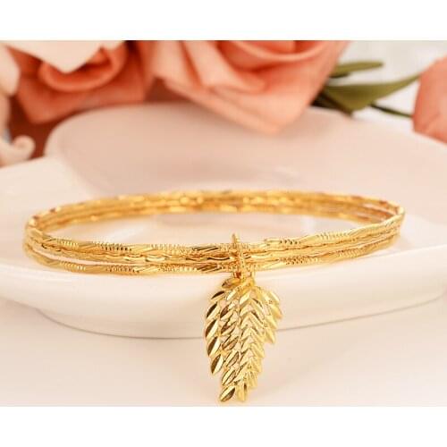 Dubai India Charm Bracelet Gold leaf bangle kids girls women Hand Chain Jewelry anklets Arab gift wedding bridal