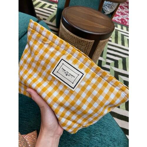 Plaid Cloth Bag Portable Cosmetic Bag Fabric Artistic Fresh Clutch All-Match Plaid Womens Small Buggy Bag