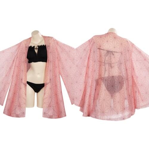 Anime Demon Slayer Kamado Nezuko Cosplay Costume Swimwear Cloak Outfits Halloween Carnival Suit
