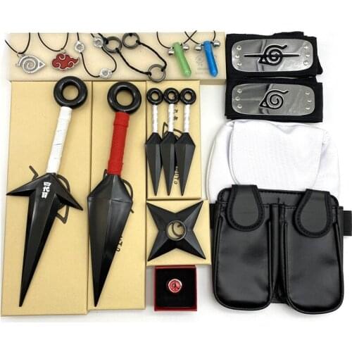 Naruto Anime Cosplay Gloves Props Plastic Role Play Hand Sword Weapon Model Shuriken Konoha Ninja Darts Head Necklace Gift Figma