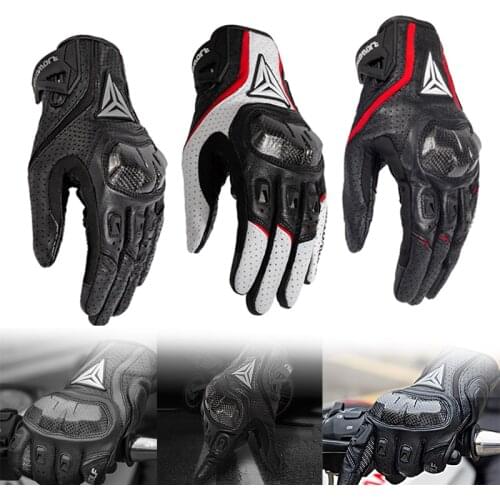 Motorcycle Gloves Breathable Leather Touchscreen Full Finger Seasons Gloves with Carbon Fiber Hard Knuckle Anti-fall Protect