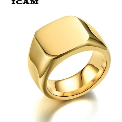ICAM new 316L Stainless Steel ring top quality High Polished Signet Solid Biker Ring for men fashion Jewelry