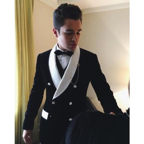 2017 Latest Coat Pant Design Black Velvet Men Suit Jacket Groom Tuxedo Slim Fit 2 Piece Custom Style Suits Prom Blazer Masculino