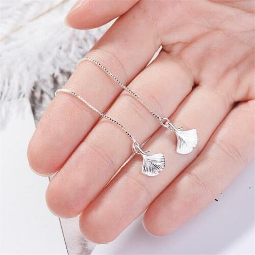 New Literary Creative Personality 925 Sterling Silver Jewelry Ginkgo Leaf Ear Line Temperament Women Dangle Earrings SE711