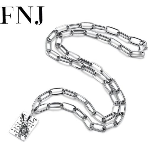 FNJ Rabbit Pendant Necklace 925 Silver 50cm Fine Vintage Original S925 Silver Women Necklaces for Jewelry Making
