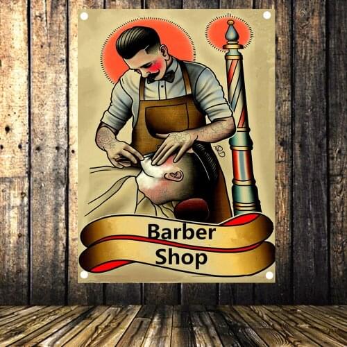 Shaving Barber Hair Salon Tattoo Poster Four-hole Banner Flag Tapestry Wall Hanging Canvas Print Art Barber Shop Decoration