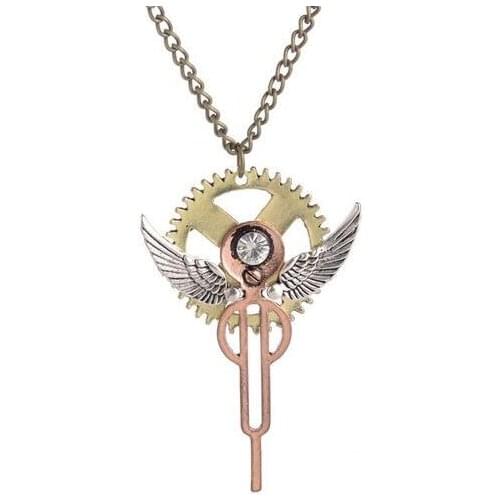 Cute angel look steampunk mechancal gears pendant jewelry necklace