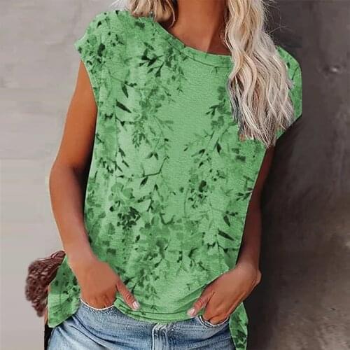 2021 Summer New Fashion Leaf Print Pullover T-shirt Ladies Round Neck Slim Top Pullover Retro Print Ladies Casual T-shirt Top