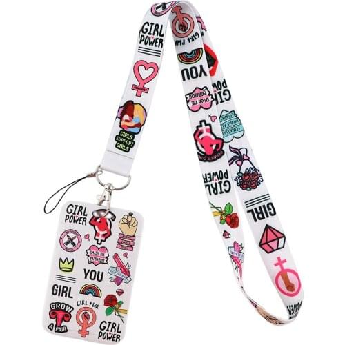 ER480 Feminism Power Girl White Neck Strap Lanyard For Keys ID Card Gym Mobile Phone Straps USB Badge Holder DIY Hang Rope