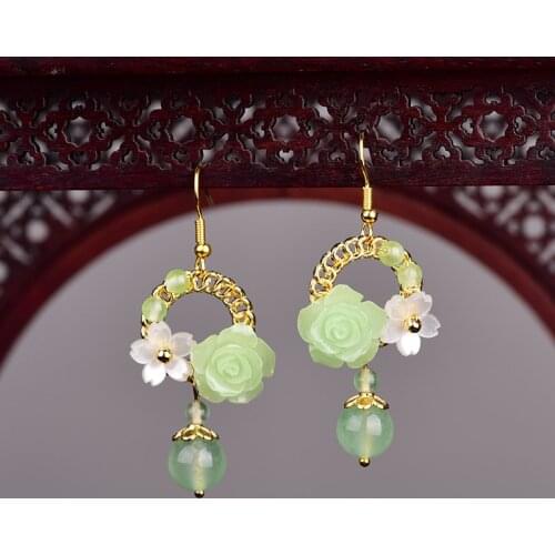 Fresh Classical Design Sense Circle Earrings Natural Shell Flower Eardrop Retro Graceful The Tang Dynasty Hanfu Accessories