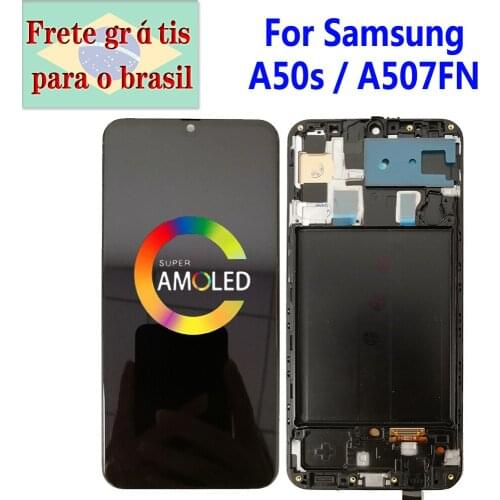 Super AMOLED A50s Display With Frame For Samsung Galaxy A50s A507FN LCD A507 SM-A507F/DS LCD Touch Digitizer Screen Assembly