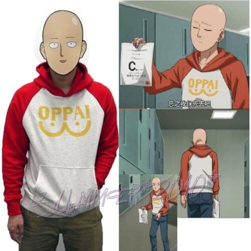 New Anime One Punch Man Saitama Oppai Hoodie Pullover Sweatshirt Cosplay Costume