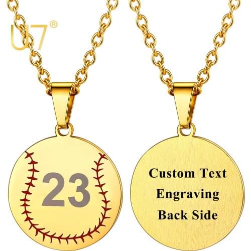 U7 Baseball Bat Pendant Necklace Custom Number Stainless Steel Chain Cool Sports Jewelry Youth Athlete Personalized Gift for Men