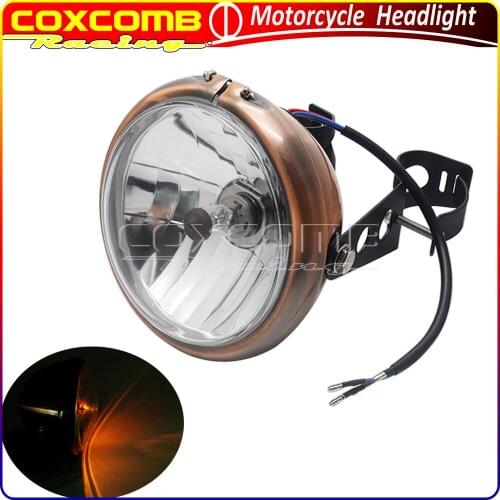 Motorcycle Brown Bezel Vintage Headlight 6" H4 12V 60W Hi/Lo Beam Headlamp For Harley Cafe Racer Trikes Chopper Bobber Custom