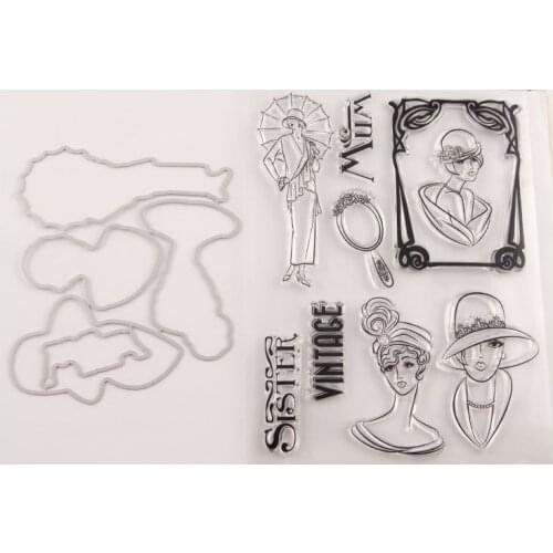 Reunion Vintage Lady Metal Cutting Dies and Stamps Scrapbook Craft Stencil DIY Album Paper Template Model Stamp and Die Sets