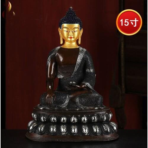 High-grade # HOME Hall efficacious Protection Talisman Tibetan Silver plating Shakyamuni Buddha Buddhist brass statue 43cm