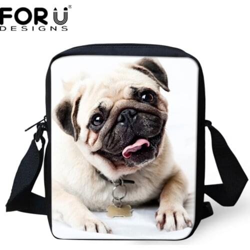 FORUDESIGNS Women Messenger Bags Girls Mini Bags 3D Animal Pug Dog Print Children Shoulder Bag Ladies Crossbody Spain Bag Small