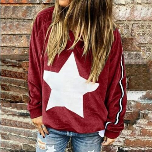 2020 Harajuku Hoodie Women Fall Simple Star Pattern Sweatshirts Round Neck Long Sleeve Loose Pullover Top Ladies Warm Streetwear