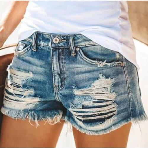 Womens Denim Shorts Ripped Prints Fashion High Waist Blue Casual Summer Shorts Jeans For Women Feminino Chic Ladies Bottom#F3