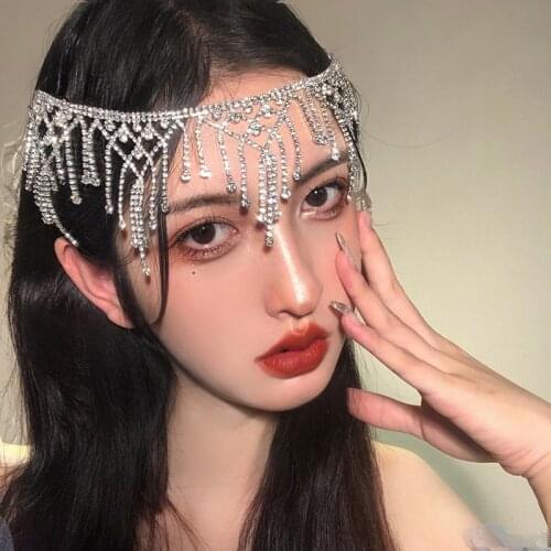 MOGAKU Bridal Crystal Tassel Headpiece Fashion Jewelry Hair Accessories for Women Bling Rhinestone Head Chain Wedding Headband