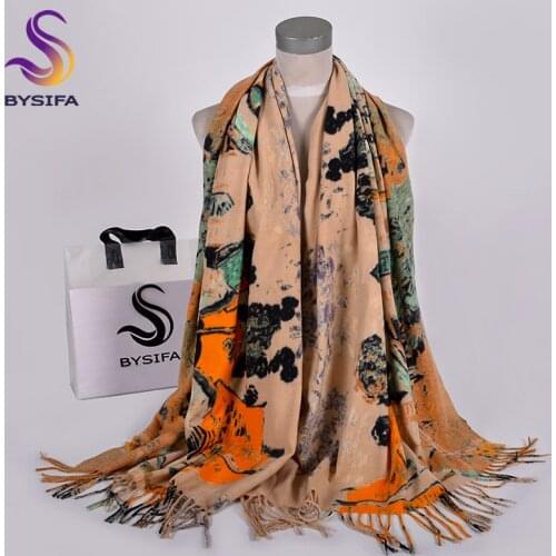 [BYSIFA] 2019 New Winter Women Cashmere Scarves Wraps Luxury Brand Thick Warm Green Pashmina Scarf Ladies Scarf Shawl 200*70cm