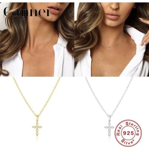 Canner 925 Sterling Silver Pendant Necklaces For Women Cross Geometric Zircon Clavicle Choker Necklaces Fine Jewelry collares W5