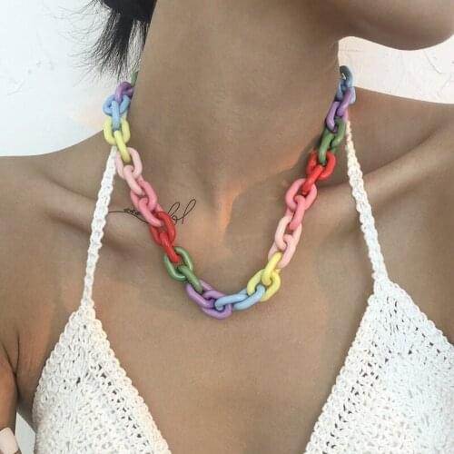Hip Hop Aesthetic Necklace 2021 Multicolor Resin Chunky Statement Necklaces for Women Link Chain Collar Accessories Femme